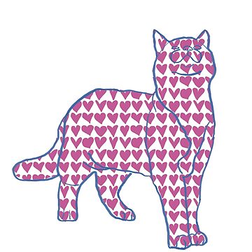 Artwork thumbnail, Cat and Pattern - Hearts - Astonished Cat Company - Great Gift for Cat Lovers by AstonishedCatCo