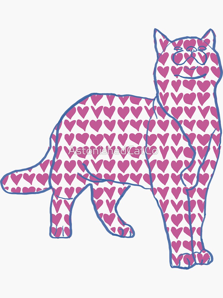 Thumbnail 3 of 3, Sticker, Cat and Pattern - Hearts - Astonished Cat Company - Great Gift for Cat Lovers designed and sold by AstonishedCatCo.