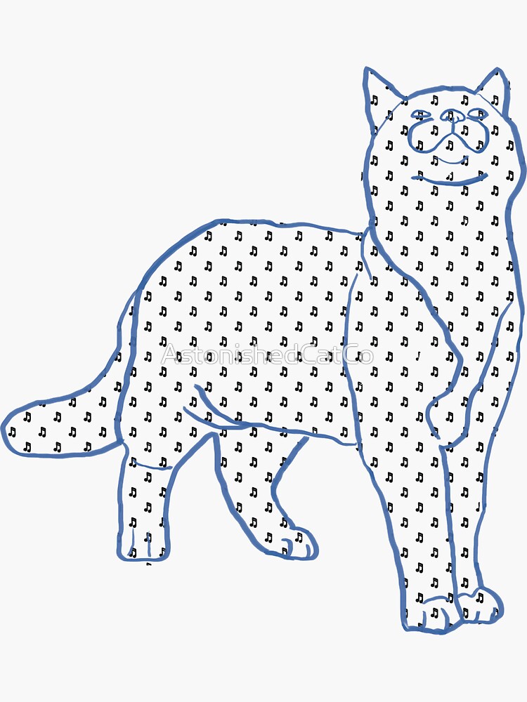 Thumbnail 3 of 3, Sticker, Cat and Pattern - Music Notes - Astonished Cat Company - Great Gift for Cat Lovers designed and sold by AstonishedCatCo.