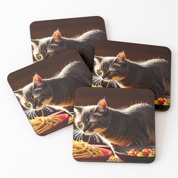 Aperçu de l'œuvre Chat mangeant des spaghettis créée et vendue par OkGalerieRB.