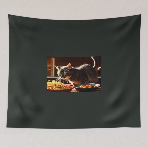 Aperçu de l'œuvre Chat mangeant des spaghettis créée et vendue par OkGalerieRB.