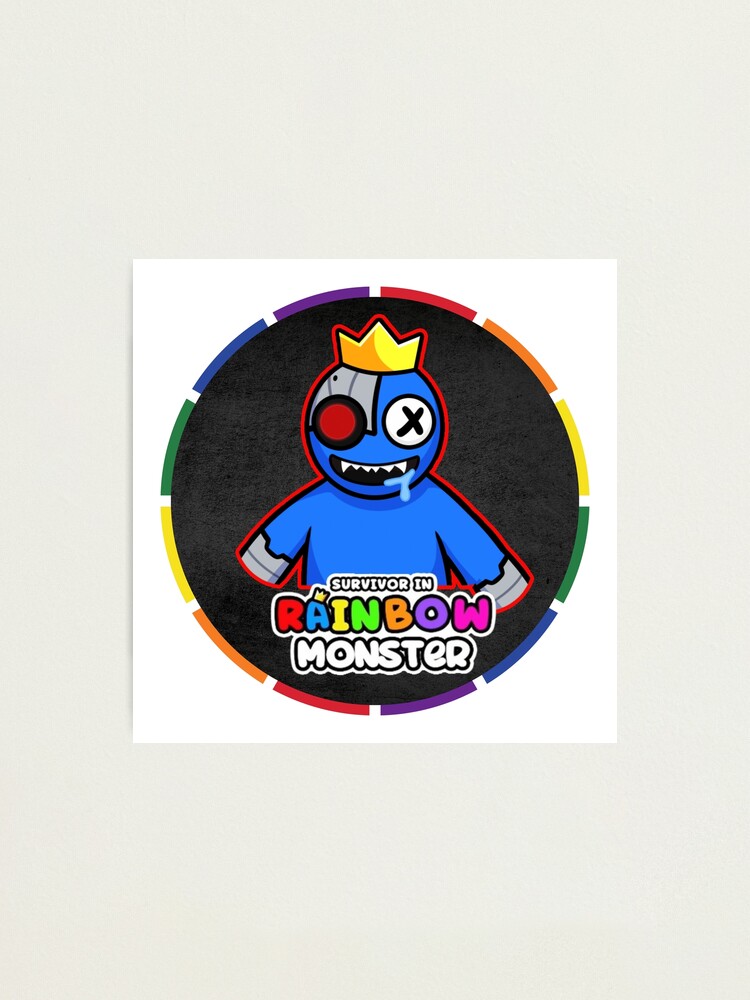 Colorful circular frame RAINBOW MONSTER with dark background, Blue