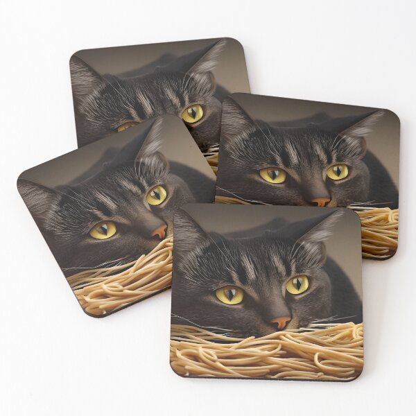 Aperçu de l'œuvre Chat mangeant des spaghettis créée et vendue par OkGalerieRB.