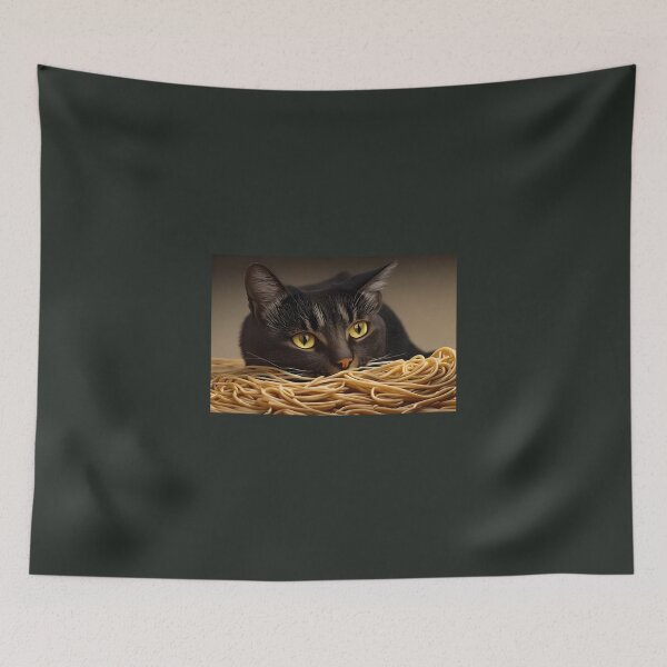 Aperçu de l'œuvre Chat mangeant des spaghettis créée et vendue par OkGalerieRB.