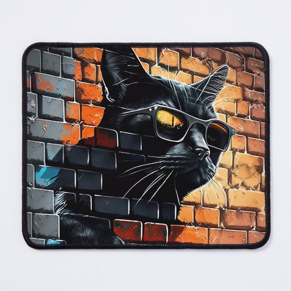 Item preview, Black cat in sunglasses painted onto brick wall Sticker designed and sold by MeatLuvers.