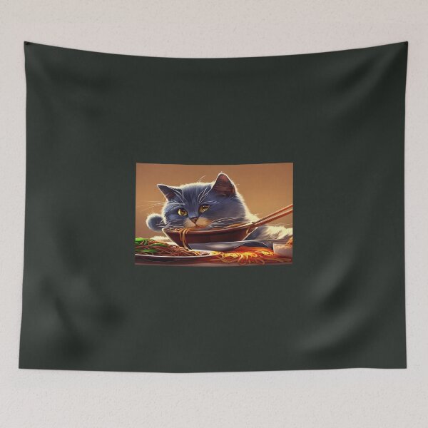 Aperçu de l'œuvre Chat mangeant des spaghettis créée et vendue par OkGalerieRB.