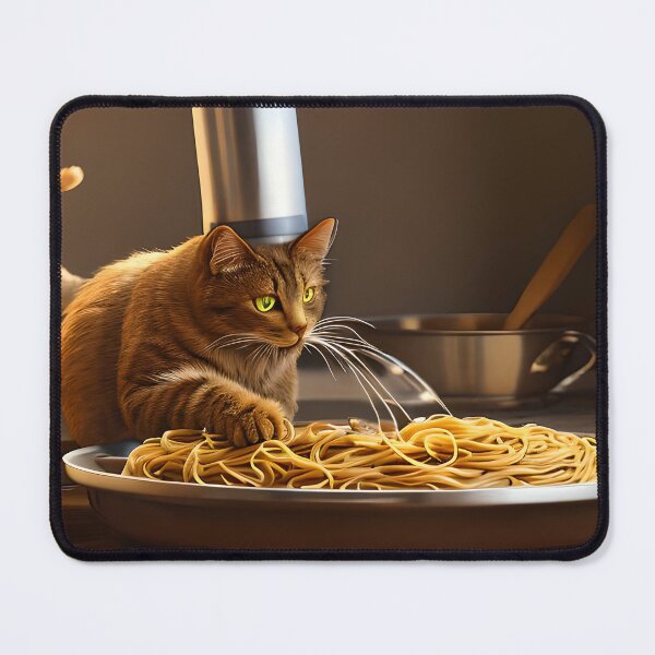 Aperçu de l'œuvre Chat mangeant des spaghettis créée et vendue par OkGalerieRB.