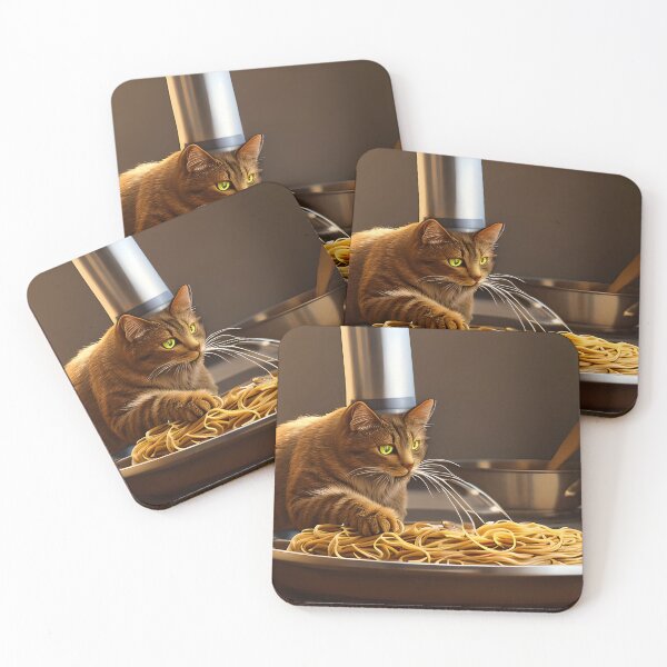 Aperçu de l'œuvre Chat mangeant des spaghettis créée et vendue par OkGalerieRB.