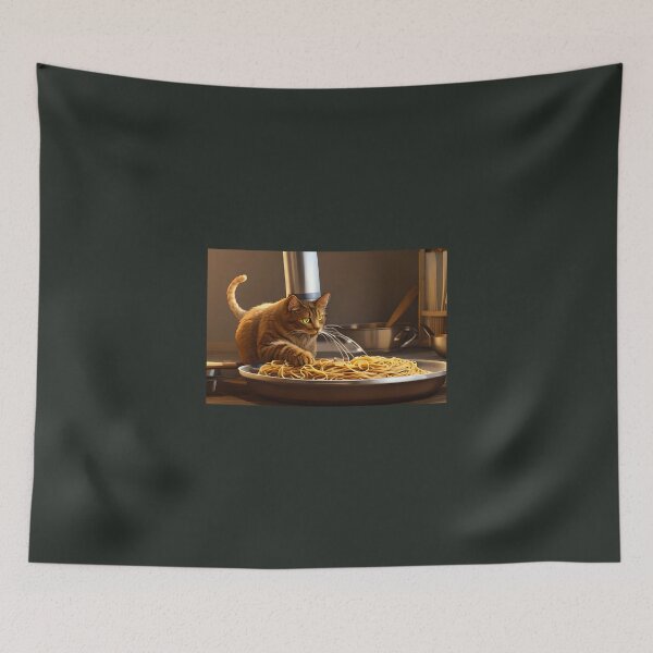 Aperçu de l'œuvre Chat mangeant des spaghettis créée et vendue par OkGalerieRB.