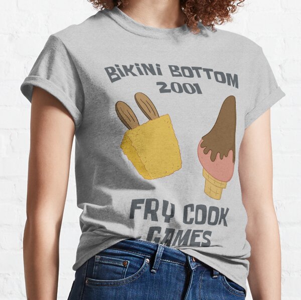 Vista previa del artículo con la obra «SpongeBob SquarePants Bikini Bottom 2001 Fry Cook Juegos», diseñado y vendido por FifthSun.