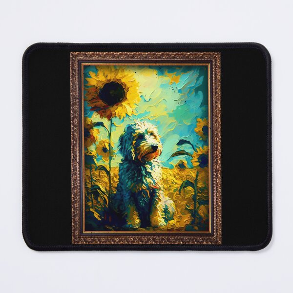 Item preview, Aussiedoodle Sunflower Painting Adorable Dog designed and sold by rafaeltto.