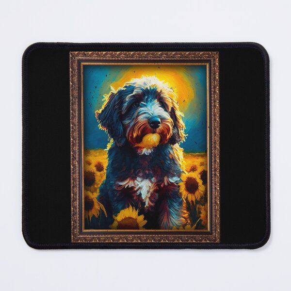 Item preview, Aussiedoodle Sunflower Painting Adorable Dog designed and sold by rafaeltto.
