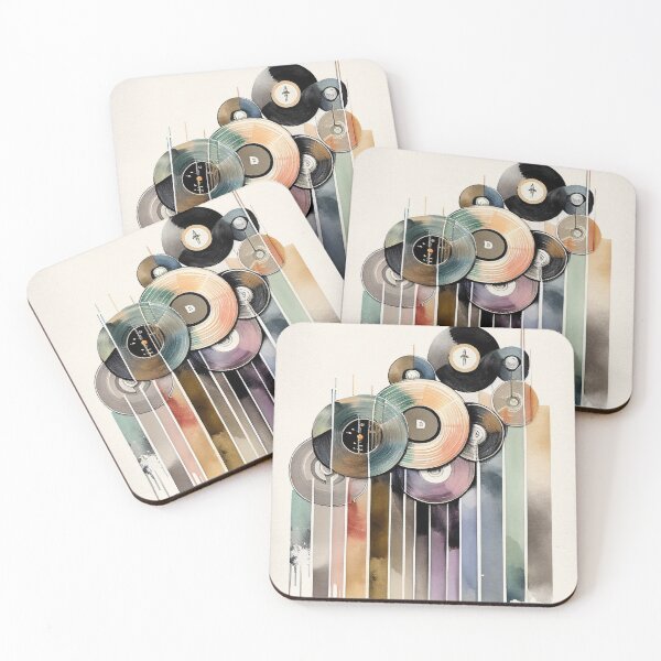 Item preview, Impressionist watercolor of vinyl records designed and sold by artefacta.