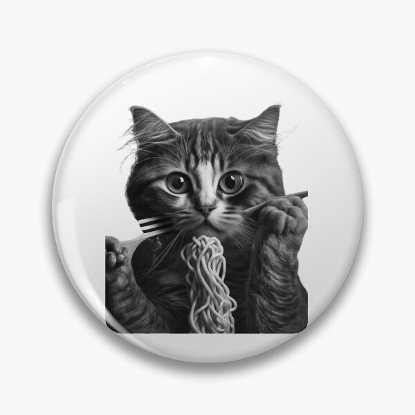 Aperçu de l'œuvre Chat mangeant des nouilles spaghetti ramen au design rétro vintage créée et vendue par LaRaguteria.