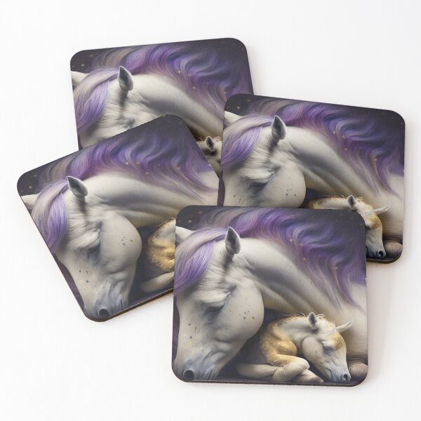 Item preview, Beautiful Baby Pegas sleeping with is mom purple, white cosmic art painting designed and sold by VisionArtist Ca.