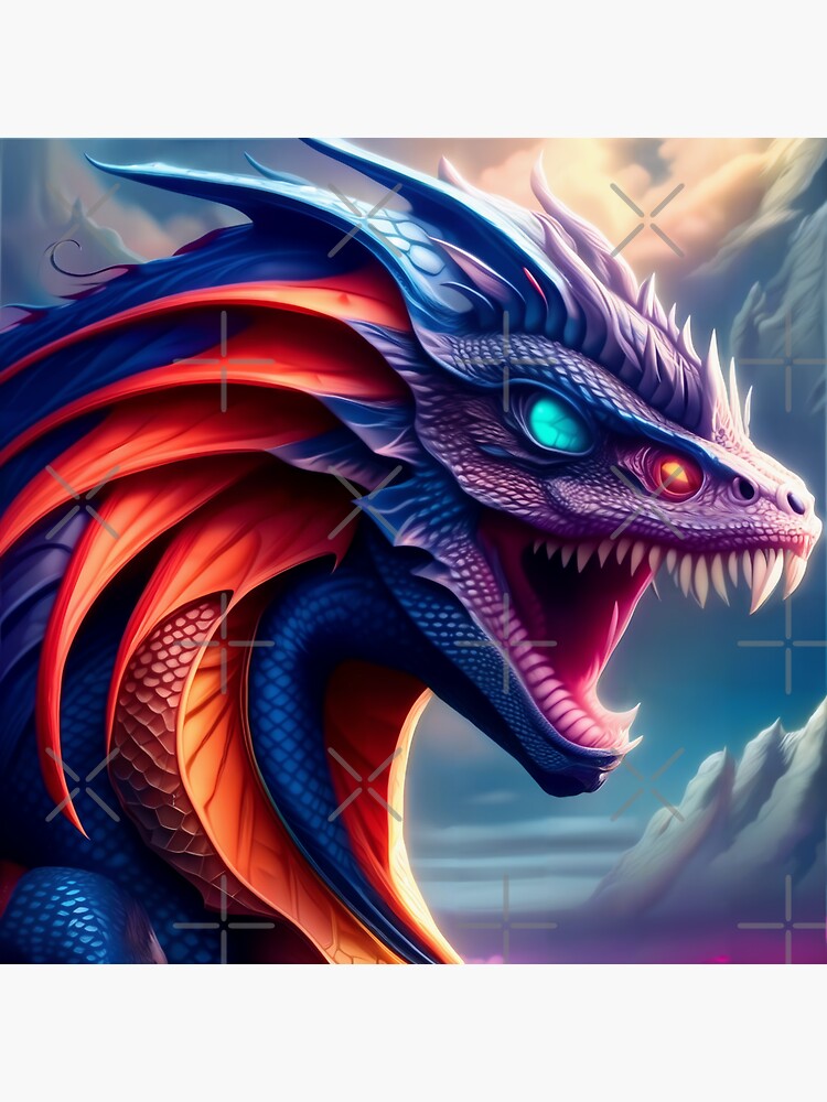 Thumbnail 3 of 3, Sticker, Ferocious Red, Purple, and Blue Dragon designed and sold by dragynrain.