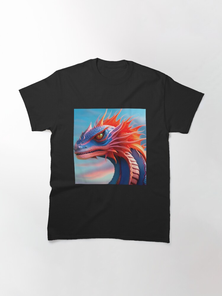Thumbnail 3 of 7, Classic T-Shirt, Blue and Pink Dragon with Orange Fins designed and sold by dragynrain.