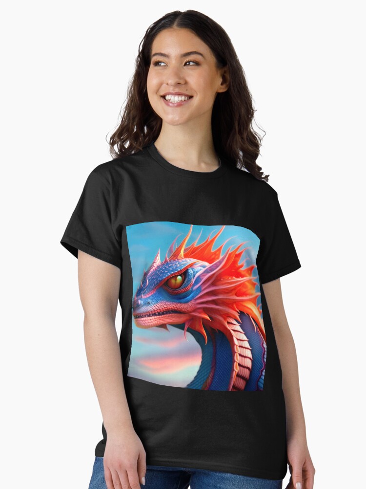 Thumbnail 2 of 7, Classic T-Shirt, Blue and Pink Dragon with Orange Fins designed and sold by dragynrain.