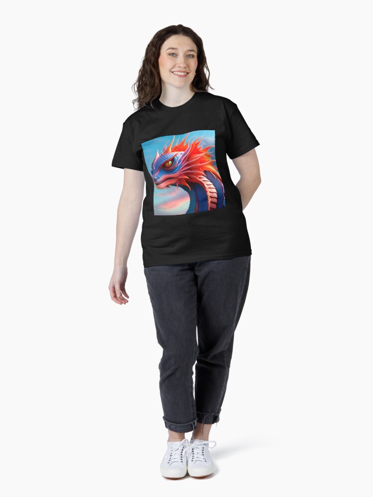 Thumbnail 4 of 7, Classic T-Shirt, Blue and Pink Dragon with Orange Fins designed and sold by dragynrain.