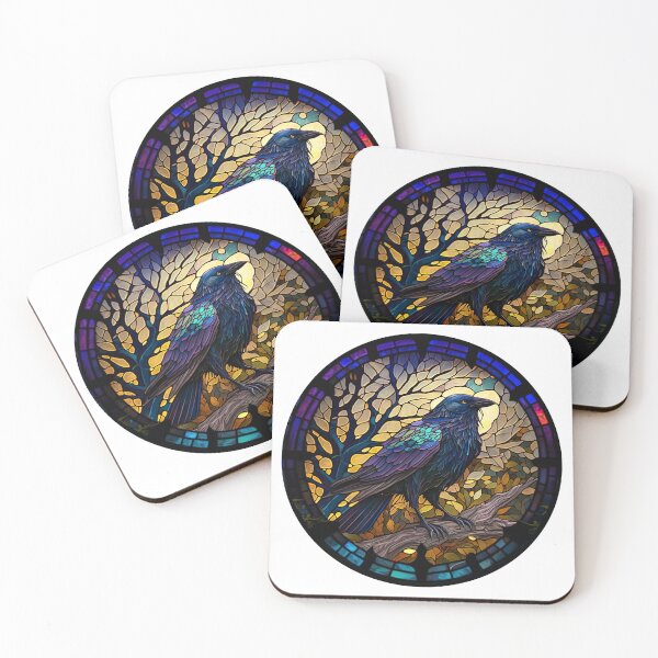 Item preview, Gothic Stained Glass Raven in a Circle  designed and sold by Kalligraphika.