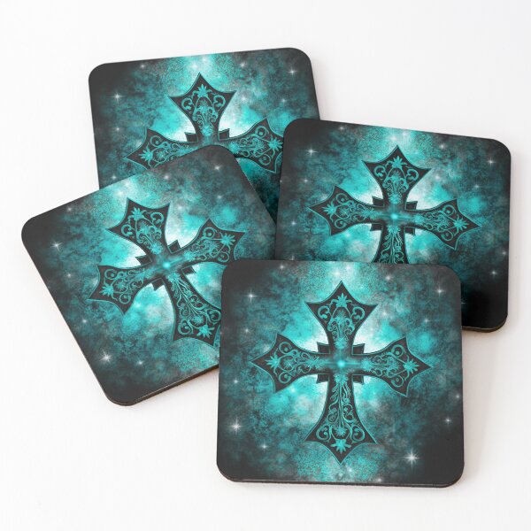 Item preview, Black Gothic Cross with Turquoise Glow designed and sold by Dragonstrom.