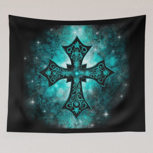 Item preview, Black Gothic Cross with Turquoise Glow designed and sold by Dragonstrom.
