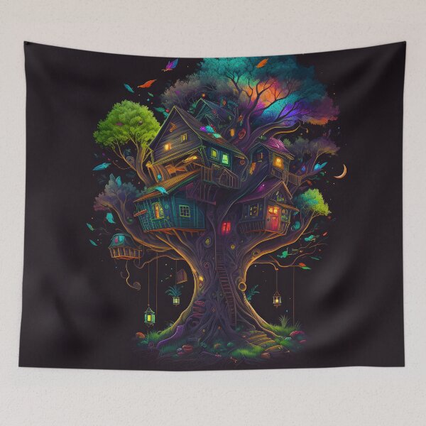Item preview, Psychedelic Trippy Rainbow Rave Treehouse designed and sold by Iosis-Art.