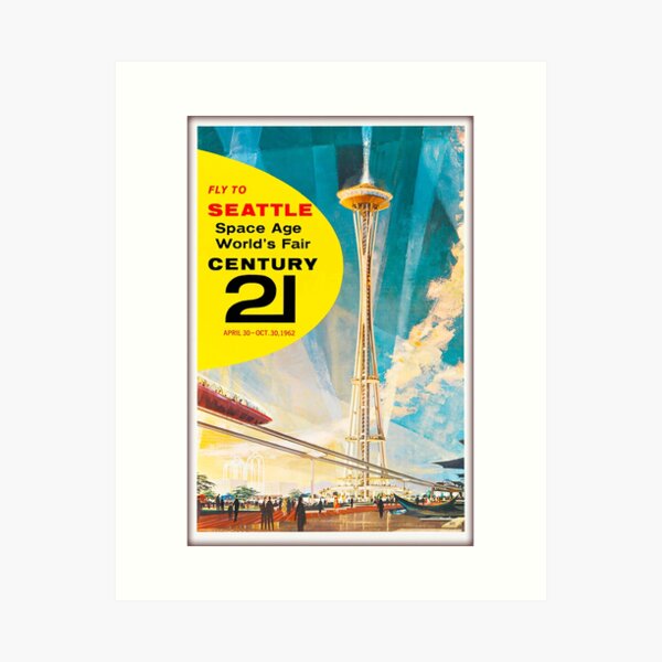 Vista previa del artículo con la obra «1962 Vuele a Seattle, la era espacial, la feria mundial, cartel», diseñado y vendido por BokeeLee.