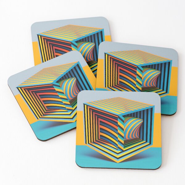 Item preview, Tangerine and Teal Tilted Op Art Cube 80's Aesthetic Art designed and sold by Tanis-Tweedale.