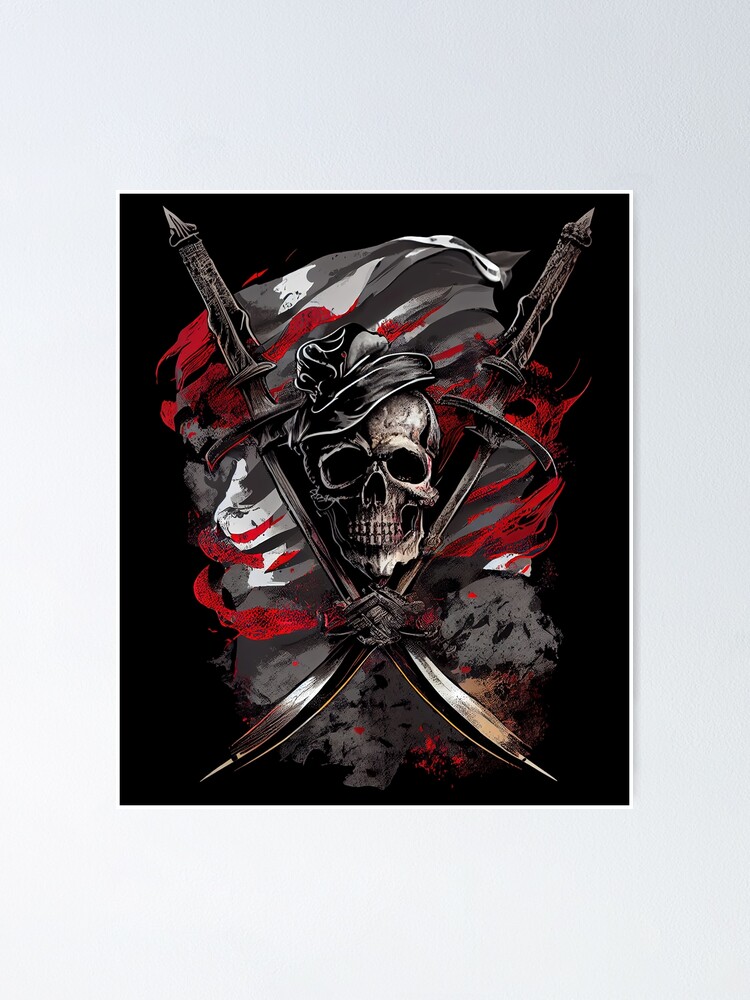 Pirate Skull Bones Jolly Roger Flag Graphic Poster for Sale by  SpookshowDesign