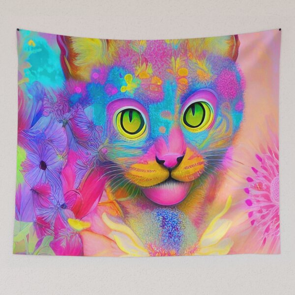 Item preview, Cat Floral Colorful Vivid designed and sold by mghtymvrk2040.