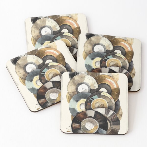 Item preview, Impressionist watercolor of a wall of vinyl records designed and sold by artefacta.