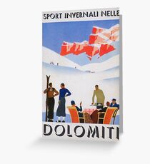 Tarjeta de felicitación Dolomitas, Italia Vintage Travel Poster