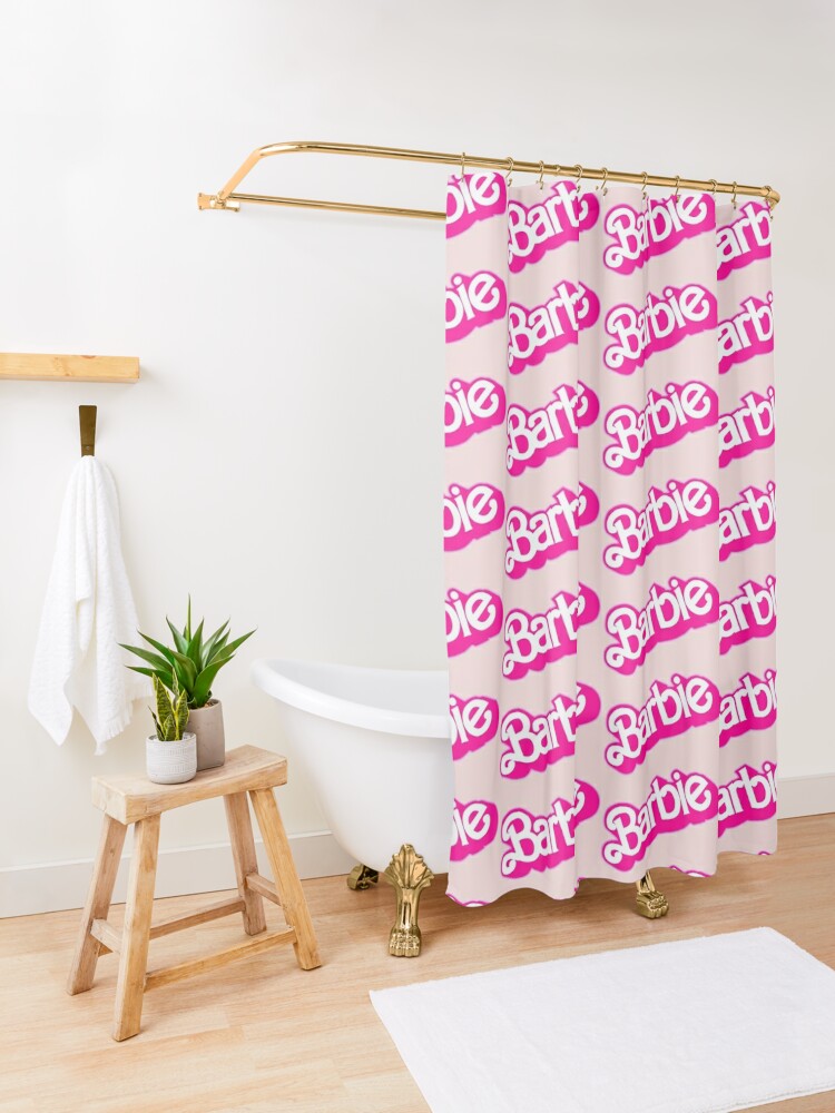 Disover Best Barbie Logo Pink Aesthetic Barbiecore Light Pink Background Marble Pattern Collage Shower Curtain
