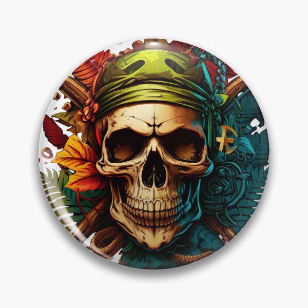 Item preview, Skull with bones behind pirate logo style bright, colorful designed and sold by VAXANA.