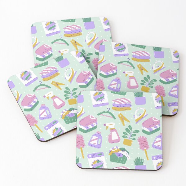 Item preview, Cute Household Chores Themed Seamless Pattern Turquoise designed and sold by MadeByBeata.