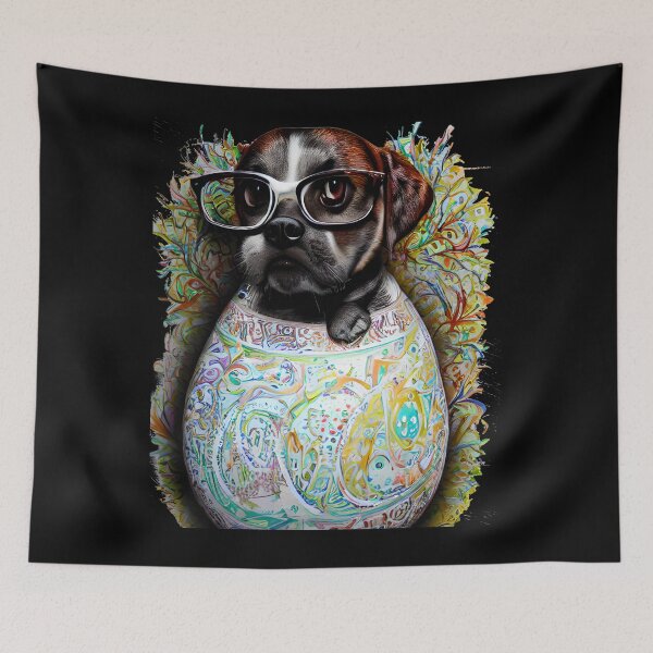 Artikelvorschau, Hund im Ei, Hund in einem Osterei mit Sonnenbrille entworfen und verkauft von NicoDesignArt.