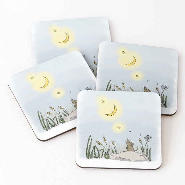 Item preview, Mouse sitting on a rock at night. Hand drawn illustration. Moon with Jupiter and Venus designed and sold by Sintija Valucka.