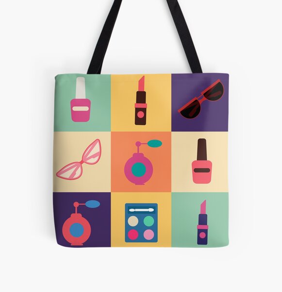 Ensemble de cosmétiques. Set d'icônes. Cosmétologie. Mode et beauté. Parfum, polonais, pommade. Beauté féminine. Illustration vectorielle Style plat Tote bag doublé