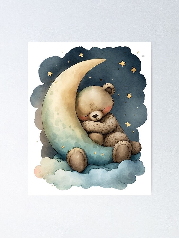 Premium Vector  Vector illustration of cute teddy bear in pajamas holding  cellular phone on pillow with crescent moon