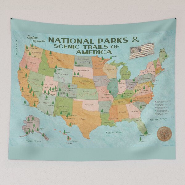 Item preview, National Parks Of America Vintage Map designed and sold by JordanHolmes.
