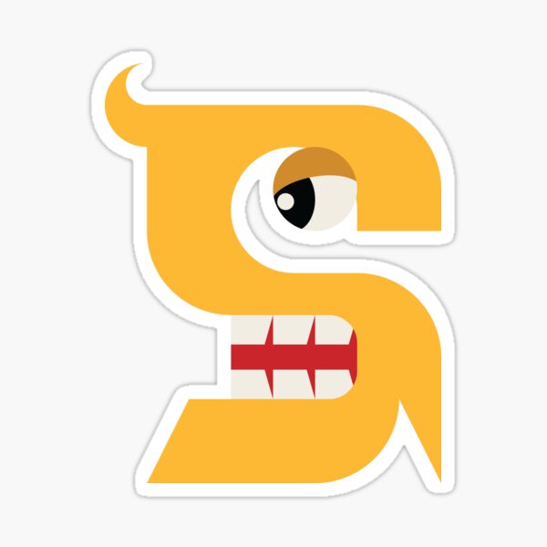 Cute yellow Halloween monster with round eye and big teeth Sticker
