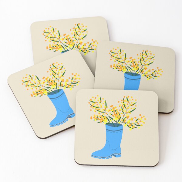 Item preview, Rubber boots Wellies blue Wellington boots and mimosa flower designed and sold by CutieBlue.