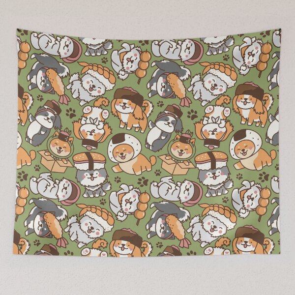 Item preview, Sushi Dogs Pattern Green designed and sold by MadeByBeata.