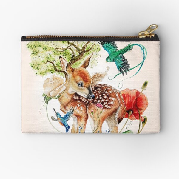 Deer with birds by Maria Tiqwah Zipper Pouch
