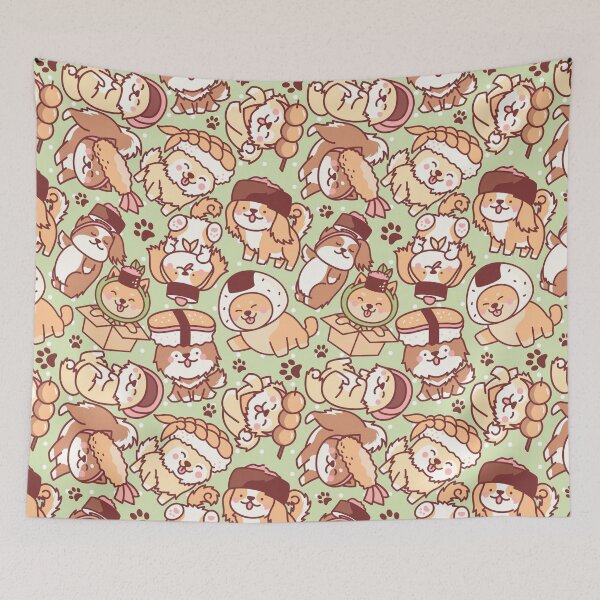 Item preview, Sushi Dogs Pattern Pastel Green designed and sold by MadeByBeata.