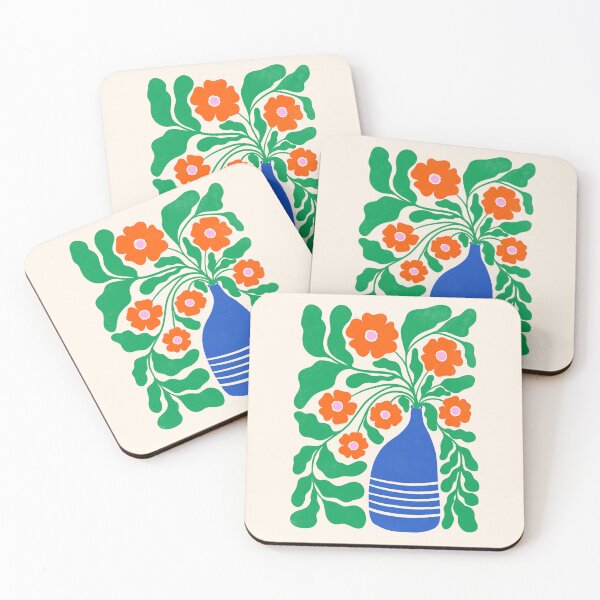 Item preview, Abstract Orange Flowers in Electric Blue Vase designed and sold by GraphicBicycle.