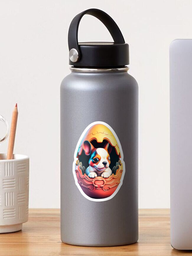 Thumbnail 1 of 3, Sticker, Dog in the Egg designed and sold by POST-VANITAS.