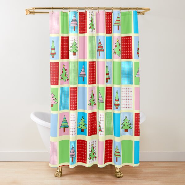 Colorful Christmas Squares Shower Curtain