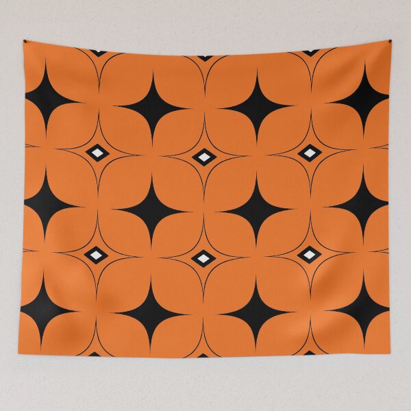 Item preview, Orange and Black Geometric Rhombus 70s Retro Pattern designed and sold by SoccaTamam.
